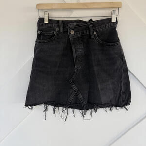 AGOLDE Black Denim Mini Skirt with Raw Hem, Size 25